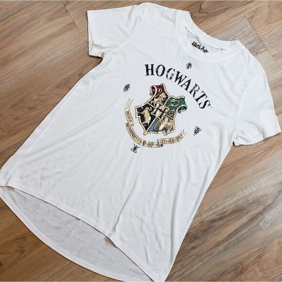 🧚♀️Harry Potter White Screenprint Hi-Low Short Sleeve Top Small - Picture 1 of 10